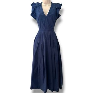 Mantù Italy Pleated Midi Dress Navy Blue Size 42 US 6